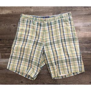 Pendleton Mens Size 36 Green & Blue Plaid Flat Front Casual Chino Shorts